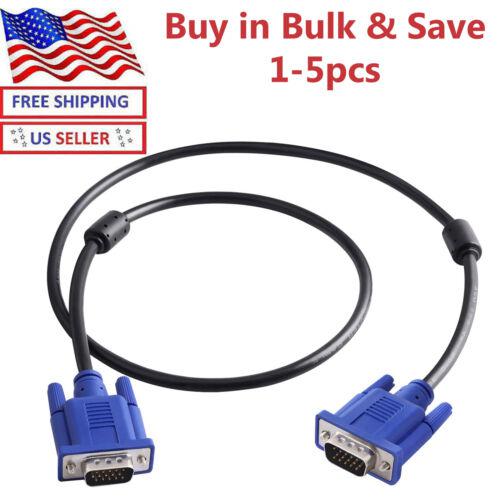 Super VGA 6 FT Monitor Cable 15 Pin SVGA Male to Male Cord PACK of 1 2 3 5 New 